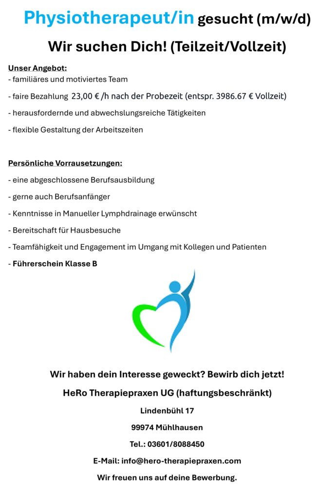 Stellenanzeige Physiotherapeut